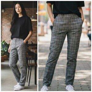 H&M Plaid Dress Pants Tan Black Check Trousers Careerwear Work Women's Sz 8